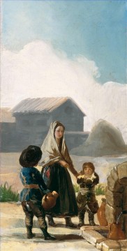 フランシスコ・ゴヤ Painting - 噴水のそばにいる女性と二人の子供 フランシスコ・デ・ゴヤ